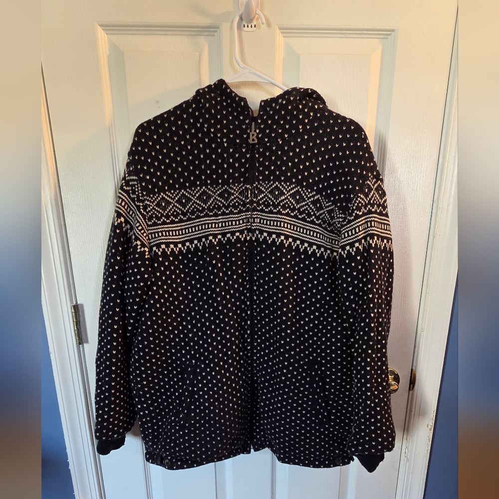 Bogner Blue/White Snowflake Strick Knit Paneu Tricote Jacket Hoodie SZ40 (LARGE)